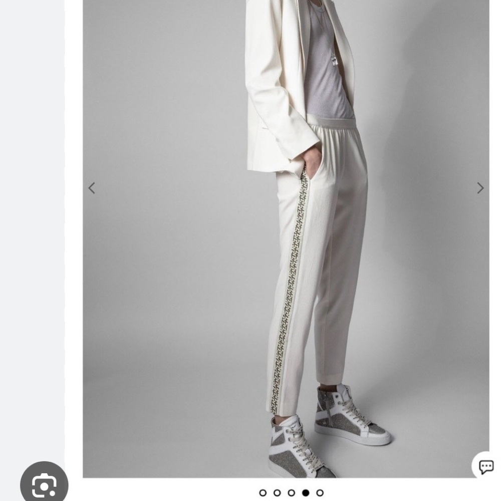 Zadig & Voltaire Cream Cropped Track Pants with Embroidered Side Stripe
